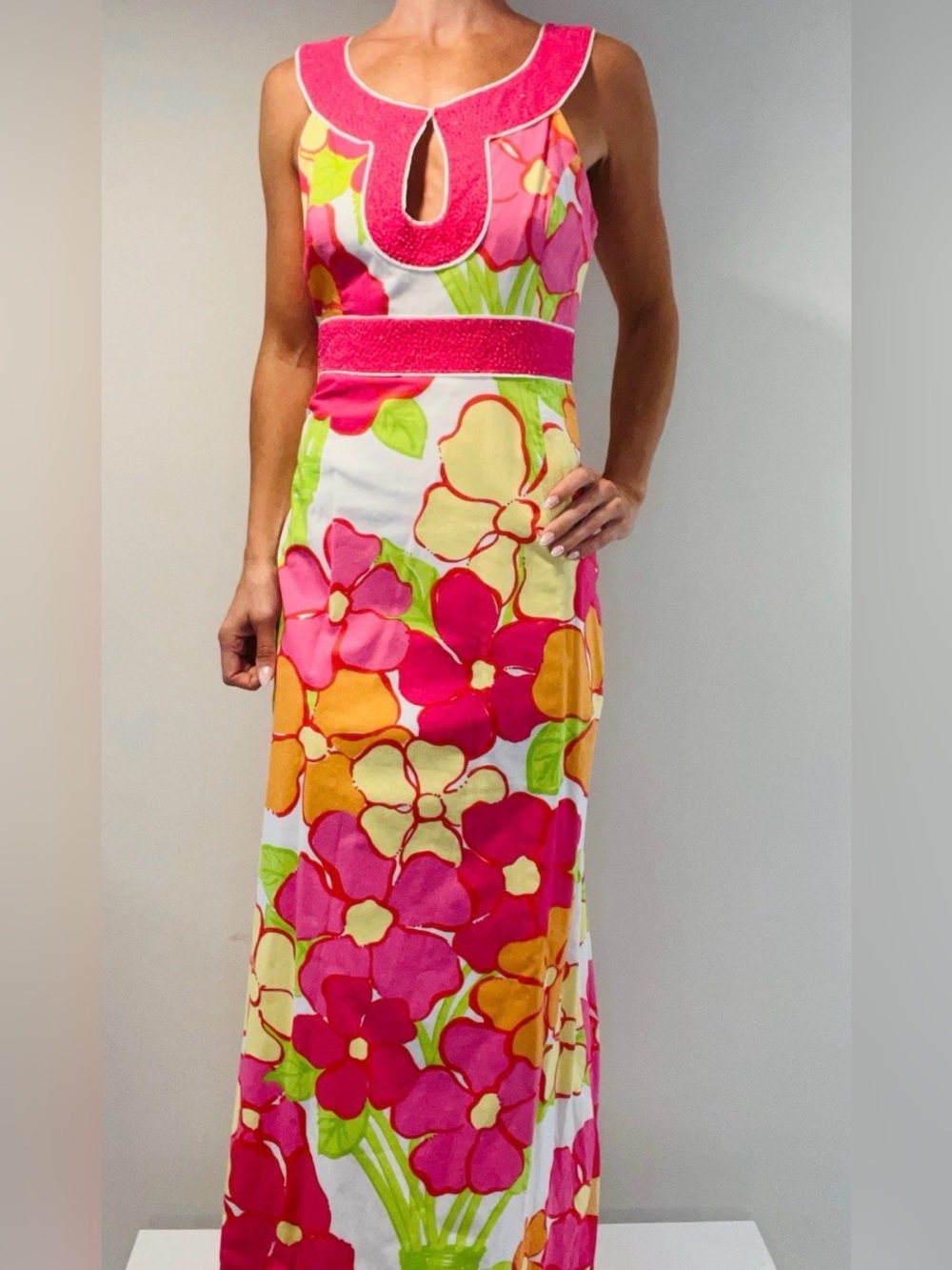 Lilly Pulitzer Vintage Lorna Dress White Label Maxi Size 2 Multicolor Floral .